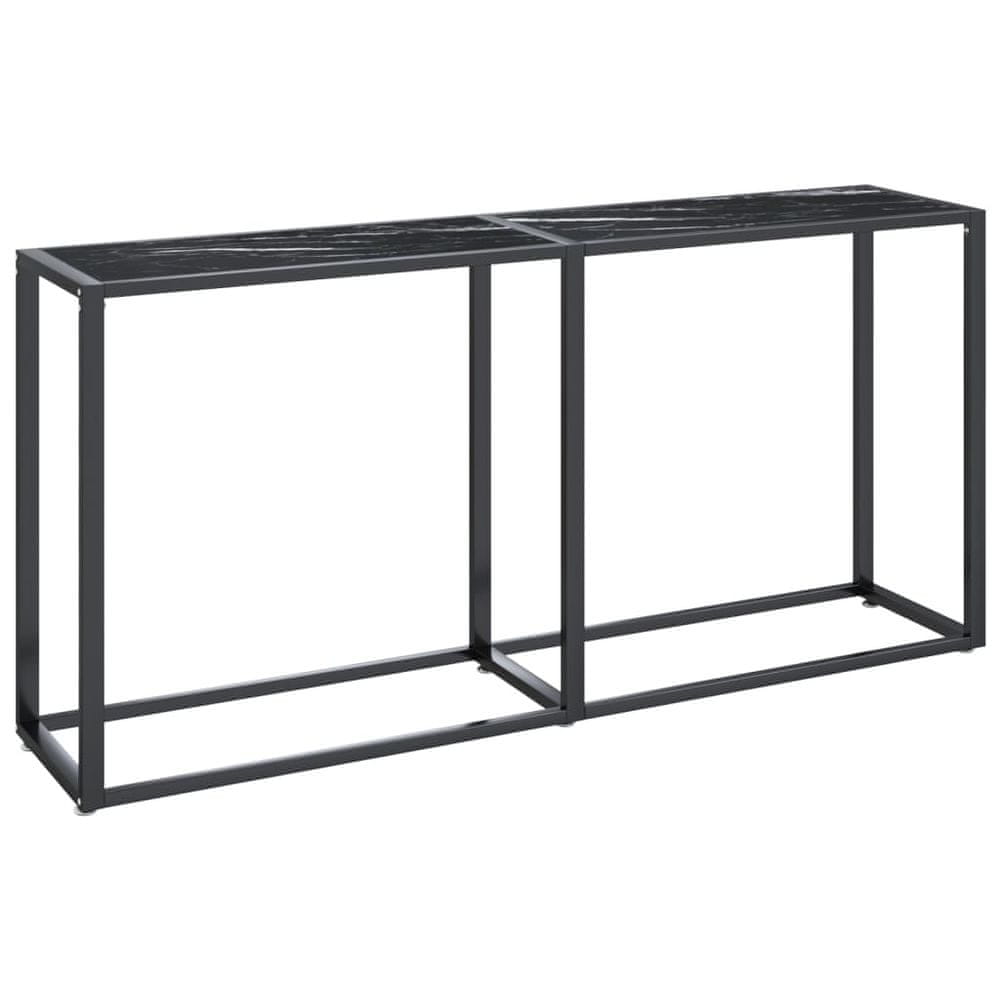 Vidaxl Konzolový stolík čierny mramor 160x35x75,5 cm tvrdené sklo